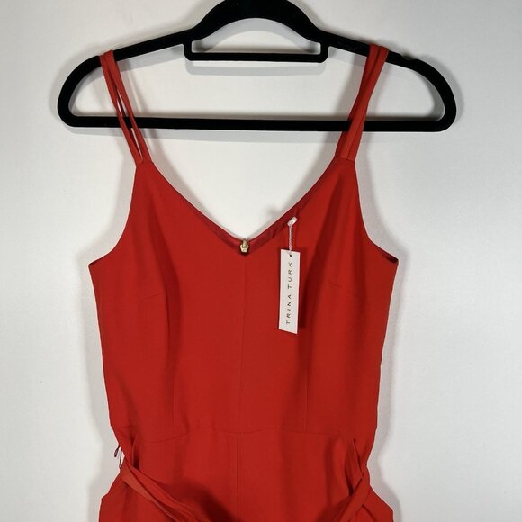 TRINA TURK Cropped Red Jumpsuit With Belt Women’s Size 6 New With Tags Designer - Picture 6 of 12